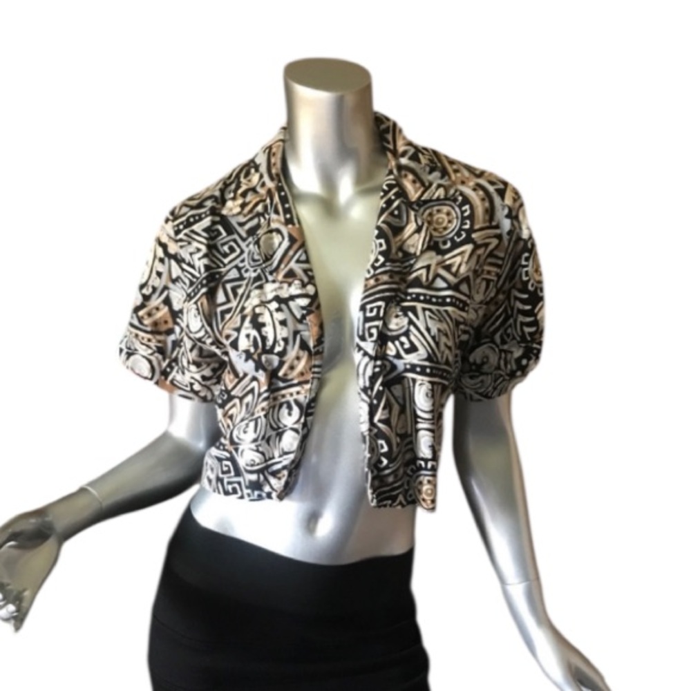 Vintage 90’s Taurus 2 Women’s 6 Small Cropped Open Front Top Tribal Print